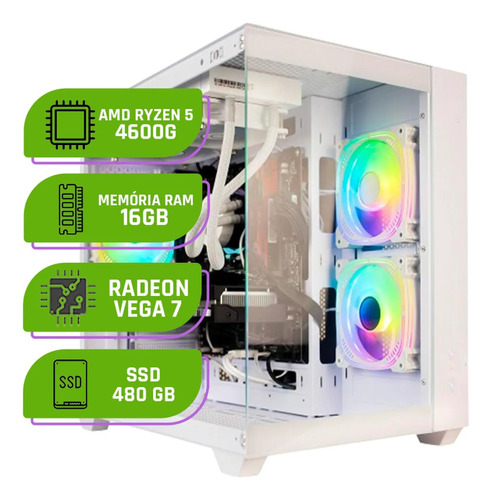 Cpu Gamer Amd Ryzen 5 4600g Memória 16gb Ssd 480gb Branco