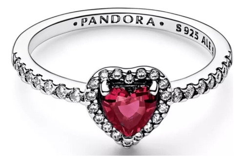 Pandora Original. Anillo Corazon Elevado Rojo