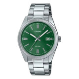 Reloj Casio Mtp-1302d-3avcf Para Caballero Color De La Correa Plateado Color Del Bisel Plateado Color Del Fondo Verde Oscuro