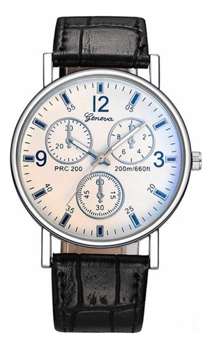 Reloj Geneva 2019 Para Caballero Casual Elegante Color De La Correa Negro/blanco Color Del Bisel Negro Color Del Fondo Negro