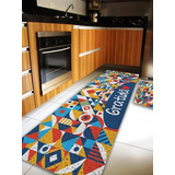 Kit Cozinha Tapete Capacho - Gratidão Mosaico - Kt020111