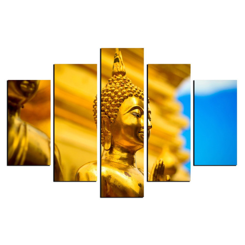 Quadro Buda Estatua Sorte Dinheiro 5 Peças Mosaico Mdf6mm