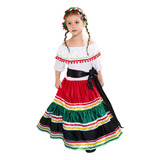 Vestido Tradicional Mexicano Folclórico Para Niñas Disfr [u]