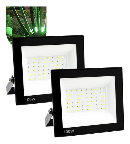 Kit 2 Refletor Led 100w Holofote Bivolt Prova Dágua Verde