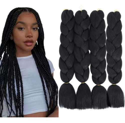 4 Pcs Peluca Extensiones Pelo Trenzas Sucias Africanas Negro