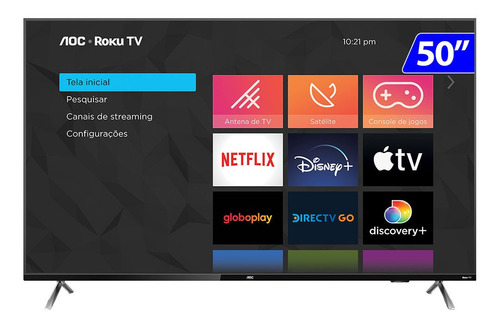 Smart Tv Aoc Roku Led 50 Polegadas 4k Uhd Wi-fi 50u6125/78g