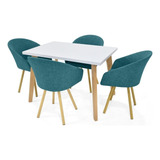 Set Comedor Lugo Matiz 4 Puestos + Sillas Tokyo En Tela Diseño De La Tela De Las Sillas Petroleo