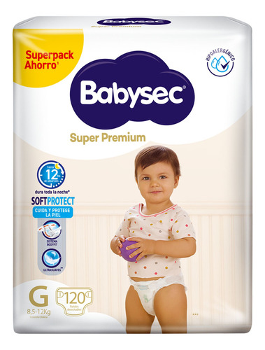 Pañales De Bebé Babysec Super Premium 120 Un Talla G