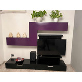 Mueble Rack Tv Laqueado Negro Sin La Tv Y Parlantes . Usado