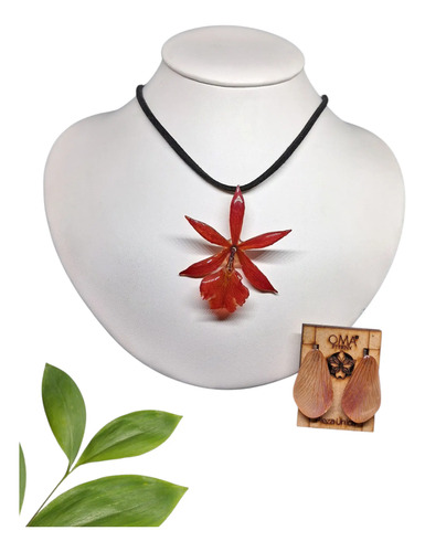 Collar Mediano De Flor De Orquidea Con Aretes Encapsulados