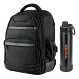 Mochila Porta Laptop + Botella Aluminio 750ml, Truper Color Negro