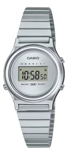 Reloj Casio Vintage Round Digiltal Para Dama La700we-7a Correa Plateado Bisel Plateado Fondo Plateado