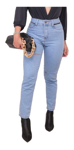 Calça Jeans Feminina Modelo Mom Detalhe Vazado Frete Grátis