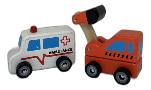 Autito Madera Vs Modelos Policía Bombero Grúa Ambulancia
