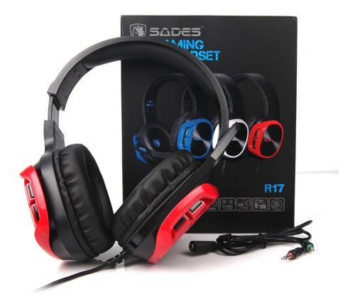 Auriculares Gamer Sades R17 Black And Red Pc Ps4 Color Rojo