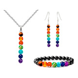 Juego Cuarzo 7 Chakras Collar Aretes Y Pulsera + Estuche 