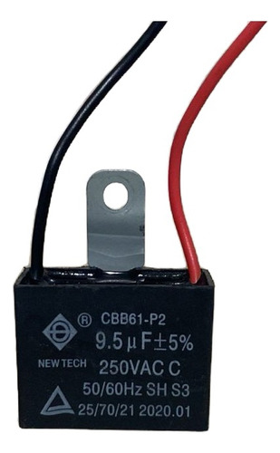 Capacitor Quadrado Para Ventilador 2 Fios 9,5uf 250vac