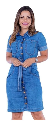 Vestido Jeans Tubinho Casual Manchado Com Laço - Novidade