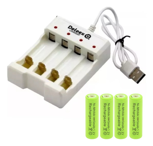 Cargador Pila Aa Aaa Usb + 3 Pilas Recargables Regalo