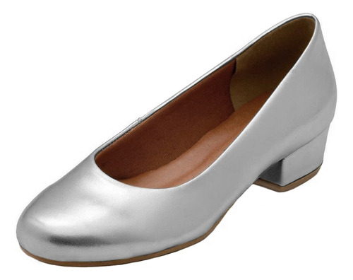 Scarpin Salto Baixo Grosso 3cm Luiza Sobreira Prata Mod 2226