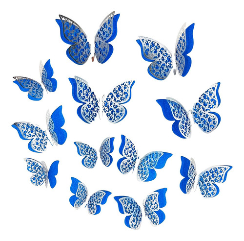 Mariposas Decorativas 3d  Papel Pared  Plateado Azul