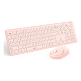 Juego De Teclado Y Mouse Inalámbricos Rosados, 2.4g Usb Ultr