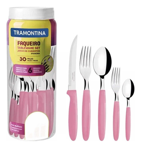 Juego De Cubiertos Tramontina Ipanema  30 Piezas Frasco Rosa