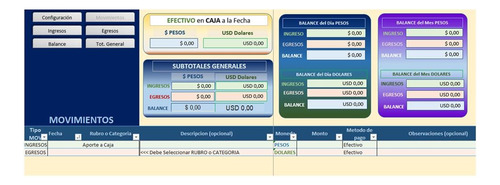 Planilla Excel Cash Flow Flujo De Caja Pesos Y Dólares