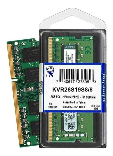 Memoria Ram Ddr4 2666  8gb 1 Kingston Kvr26s19s8/8