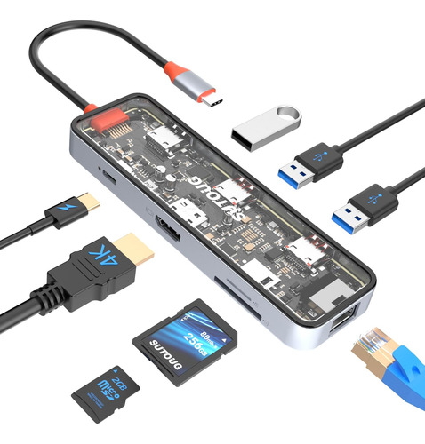 Sutoug 8 En 1 Usb C Hub, Adaptador Multipuerto Usb C Hub Con