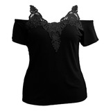 Blusinha Feminina Renda Na Cor E Manga Ciganinha Plus Size