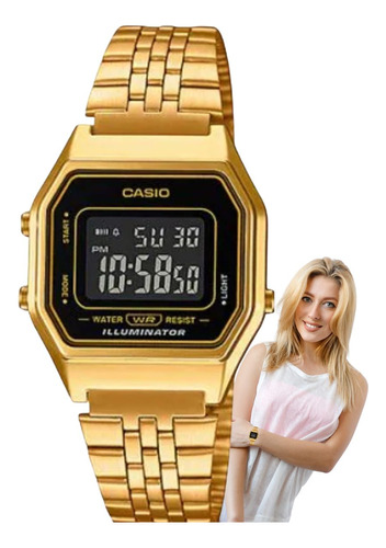 Relógio Casio Digital Vintage Feminino Dourado La680wga-1bdf