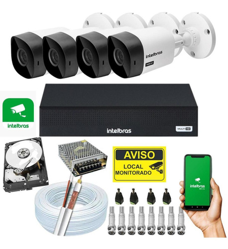 Kit 4 Câmeras Hd 20m 720p Intelbras Com Dvr E Hd 500gb