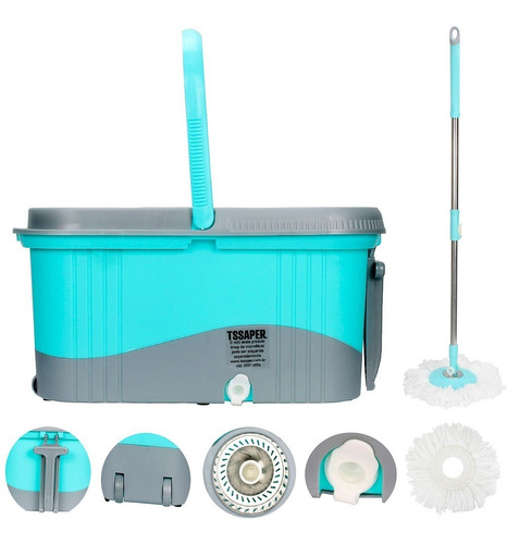 Kit Balde Spin Mop Rodinhas Cesto Inox Centrifugador Sp-519