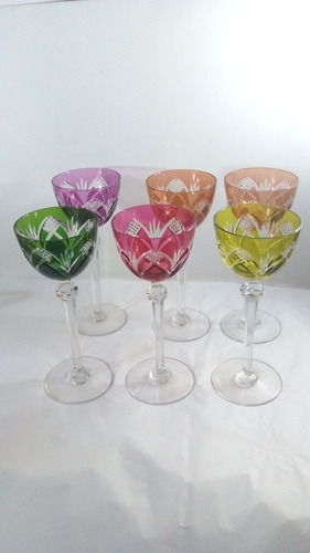 Conjunto De Taças Cristal Colorido Francês Nancy Antigas