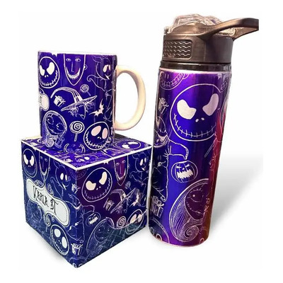 Botella + Taza Extraño Mundo De Jack Morado Personalizado | Envío gratis