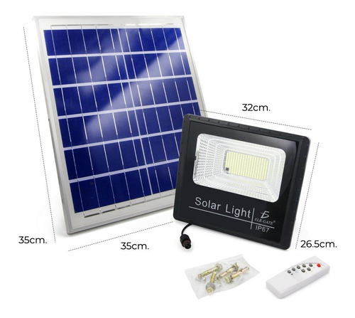 Reflector Led 100w + Panel Solar-control Luz Blanca Exterior Color De La Carcasa Negro Color De La Luz Blanco Frío