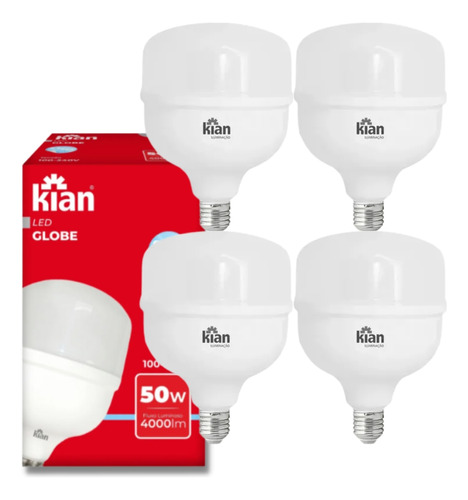 Kit 4x Lâmpadas Led Globe 50w Branca Fria 6.500k E27 Bivolt