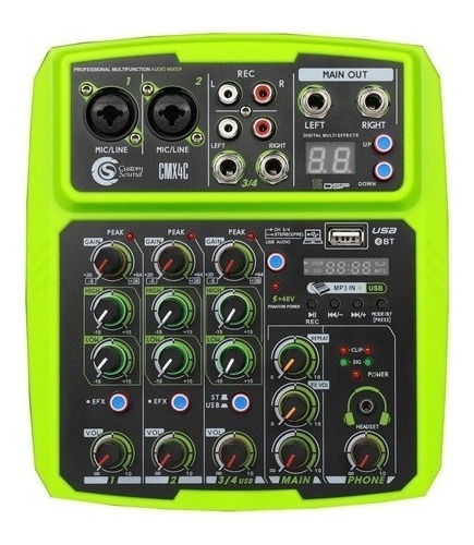 Mesa De Som 4 Canais Custom Sound Usb Bluetooth Cmx 4c Verde