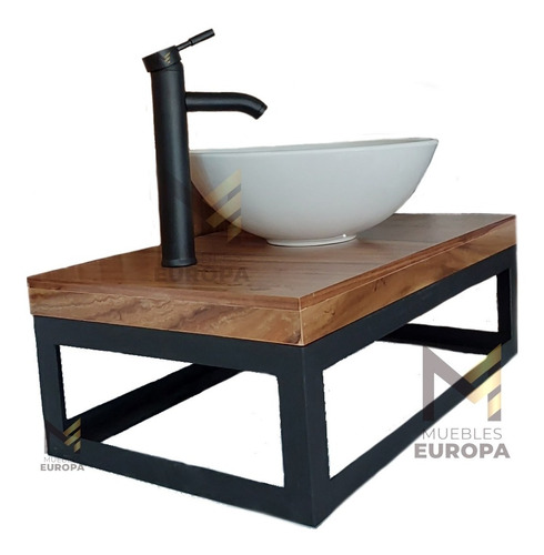 Mueble Baño Lavabo Bolw Ovalin Herreria Negro  Grifo  Volado