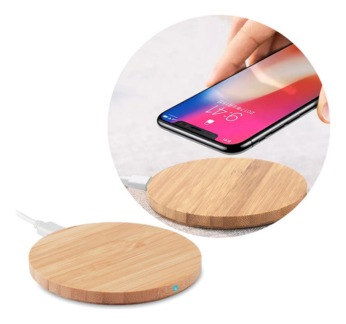 Cargador Inalámbrico Qi Carga Rápida 15w Bambú Portatil Usb Color Madera