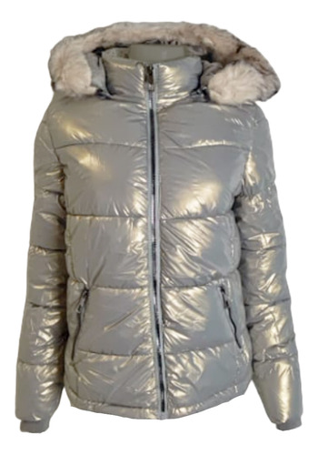 Jaqueta Feminina Puffer Kla Metalizada Cinza Tam. P