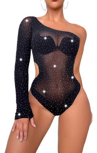 Body Meia Arrastão Strass Blusa Sensual De Corpo Brilho Sexy