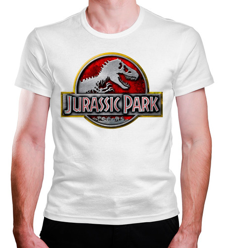 Camiseta Masculina Jurassic Park Logo Vermelho Amarelo