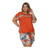 Conjunto Plus Size Blusa Shorts Floral Verão Grande Gg G2