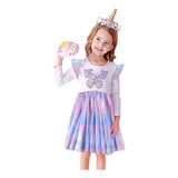 Vestido Manga Larga De Princesa A La Moda Para Niña Fiesta