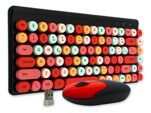 Kit Teclado E Mouse Wireless Retro Colorido Kp-te112