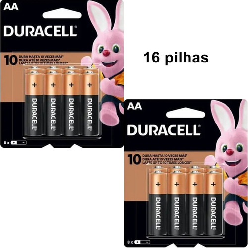 16 Pilhas Alcalina Pequena Aa Comum Duracell 1,5v Mn1500b16