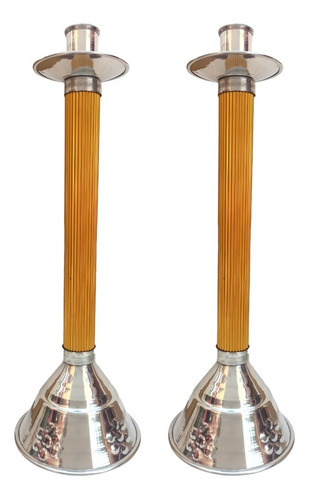 Candeleros De Aluminio Combinados Dorado Y Plata De 80cm.