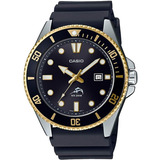 Reloj Pulsera Casio Mdv-106 Con Correa De Resina Color Negro - Bisel Negro/dorado